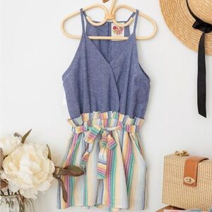 Girls Blue and Multicolor Striped Romper